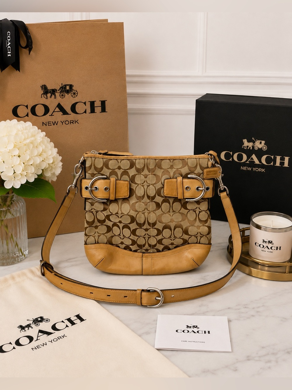 Vintage Coach Signature Soho Slim Duffle Bag Khaki Brown Y2K Crossbody 3574